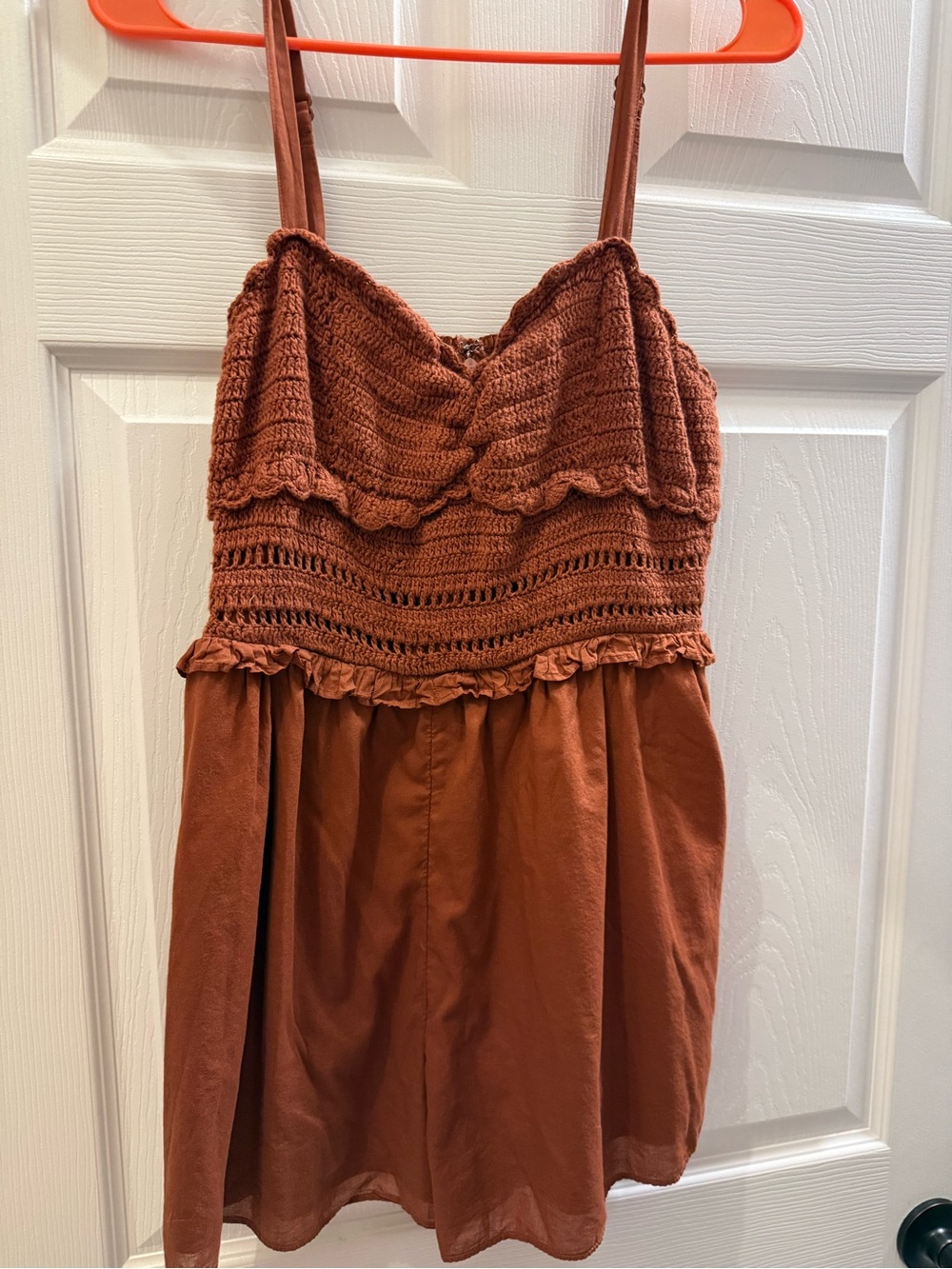 American Eagle Outfitters Rust Brown Crochet Bust Jumpsuit Romper